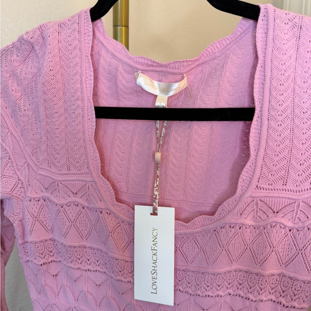 LoveShackFancy Pink Textured Knit Mini Dress - Picture 2 of 4
